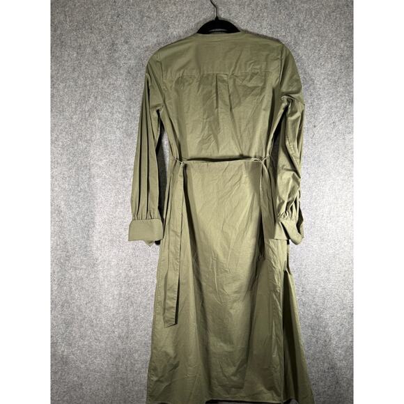 Theory Dress Women 00 Green Long Sleeve Button Front Maxi Tie‎ Waist Quiet Lux - Picture 6 of 7